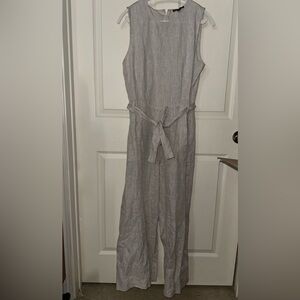 Saks Fifth Avenue Linen Blend Jumpsuit Light Beige L
